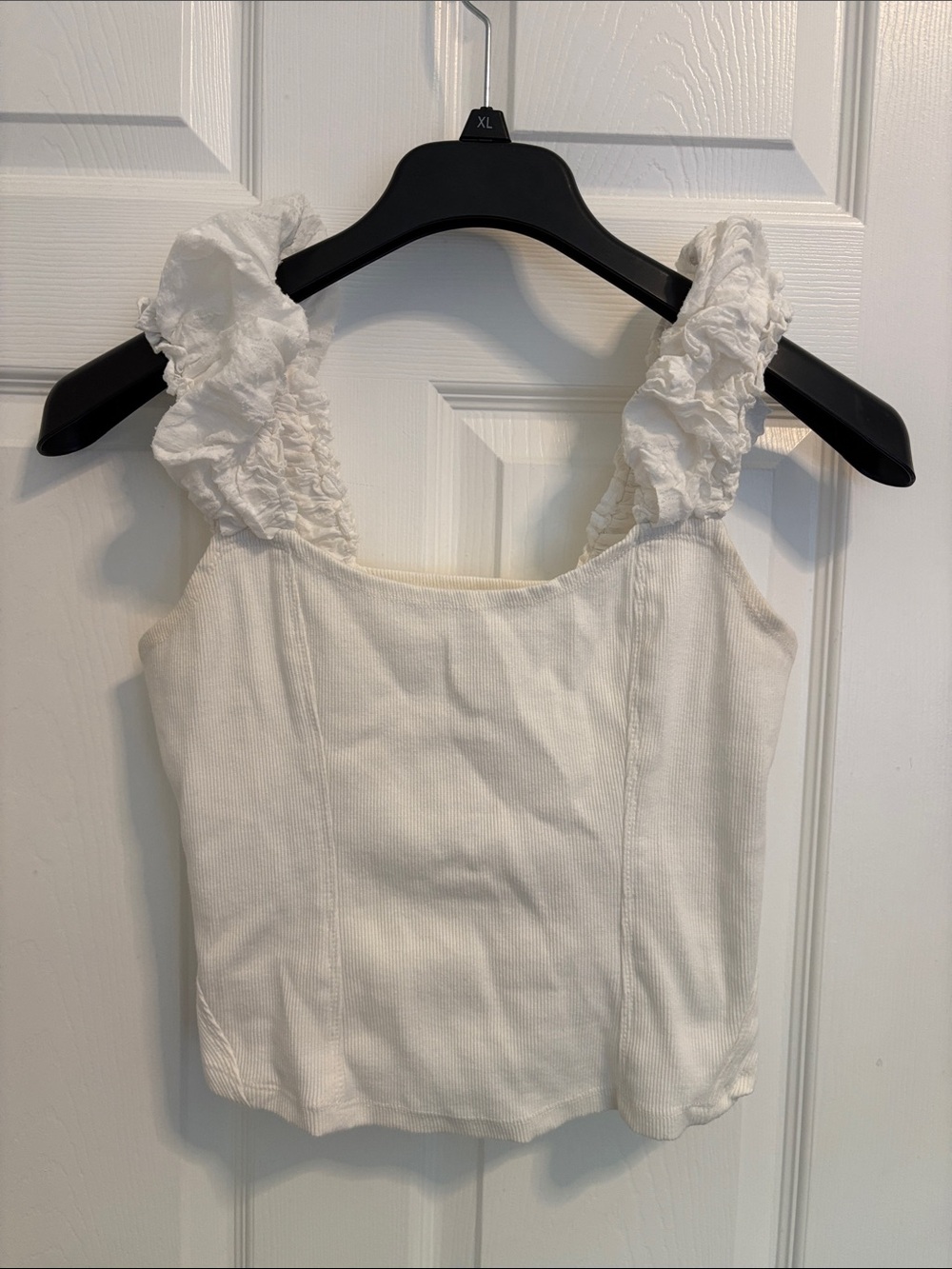 Anthropologie White Ruffle Strap Tank